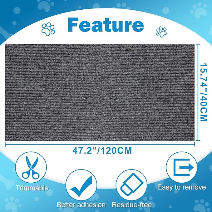 Cat Carpet Protector 47.2"x15.8", Wall Corner Cat Scratcher Pad for Indoor,Trimmable Self-Adhesive Cat Scratching Mat Furniture Protector for Couch Sofas Door