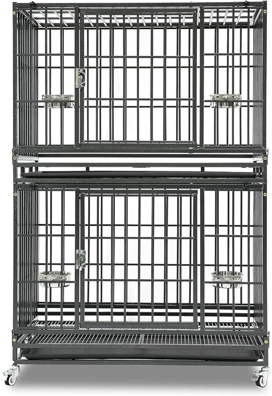 Homey Pet Two Levels 37 Inch Dog Crate, Escape Proof Dog Cage Kennel Indoor with Top Access and Lockable Wheels, Removable Tray, Heavy Duty Dog Crates for Medium/Small Dogs