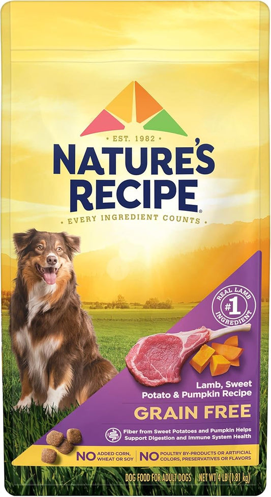 Nature's Recipe Grain Free Dry Dog Food, Lamb, Sweet Potato & Pumpkin Recipe, 4 lb. Bag