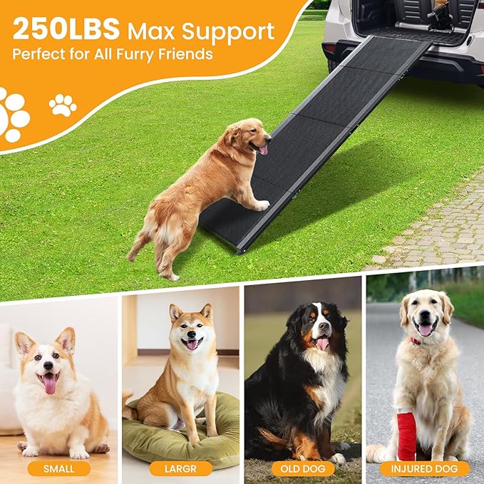 Dog Ramp for Car, 67''x20'' Dog Ramps for Large Dogs with Non-Slip Surface, Folding Dog Car Ramp for Truck SUV Van, Outdoor Pet Ramp for Car Up to 250LBS, Portable Car Ramp for Dogs
