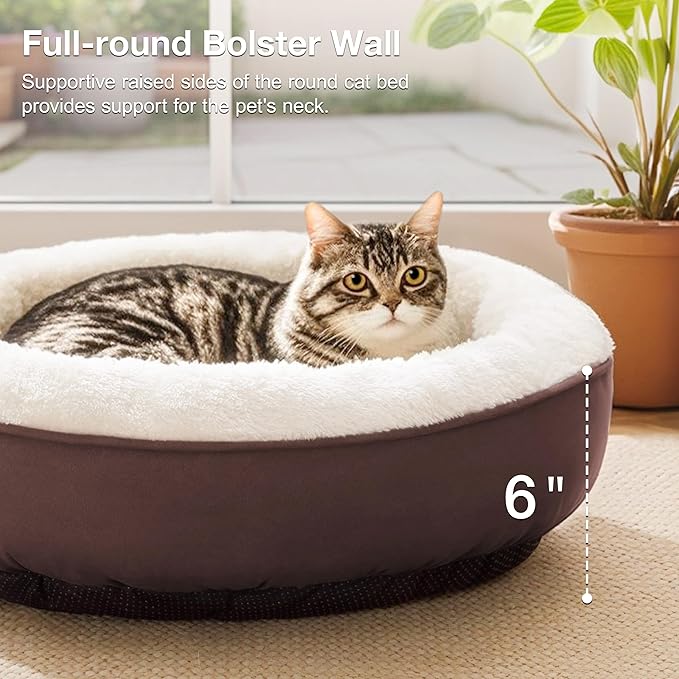 Love's cabin Round Donut Cat and Dog Cushion Bed, 20in Pet Bed for Cats or Small Dogs, Anti-Slip & Water-Resistant Bottom, Super Soft Durable Fabric Pet Beds, Washable Luxury Cat & Dog Bed Brown