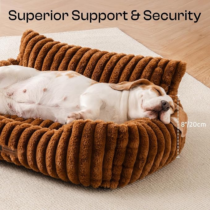 MEWOOFUN Dog Couch Bed, Fluffy Small Dog Bed with Removable Washable Cover, Supportive Cat Couch for Cats & Dogs up to 25 lbs (Brown, 30x21x12)