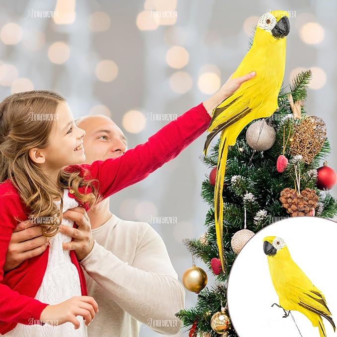 AUEAR, 17.7 Inch Yellow Lifelike Artificial Big Birds Feathered Fake Shoulder Parrot Decor Model for Decoration Craft