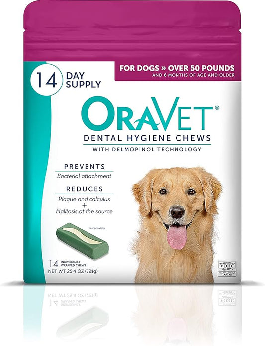 ORAVET Dental Chews for Dogs, Oral Care and Hygiene Chews (Large Dogs, Over 50 lbs.) Pink Pouch, 14 Count
