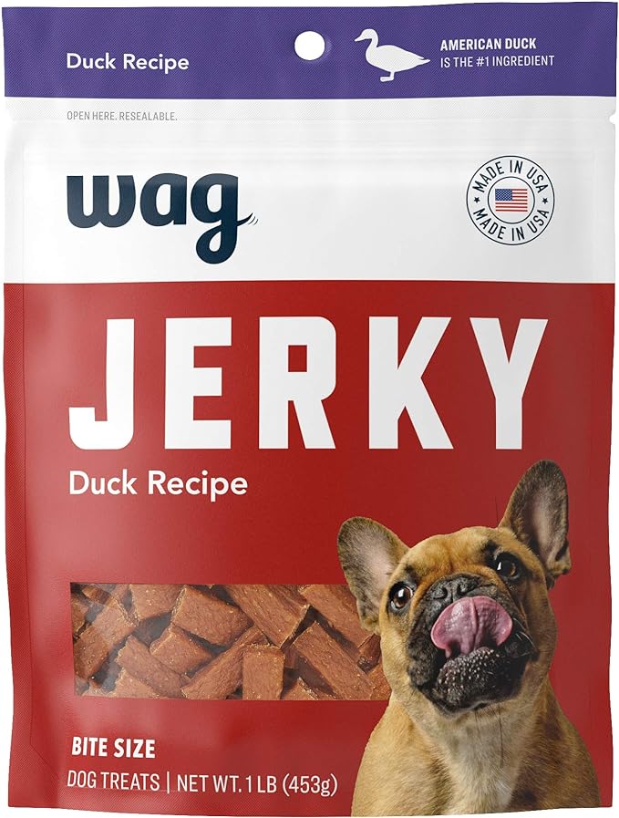 Amazon Brand - Wag Soft & Tender American Jerky Dog Treats – Duck Bites, 16 Ounce (Pack of 1)