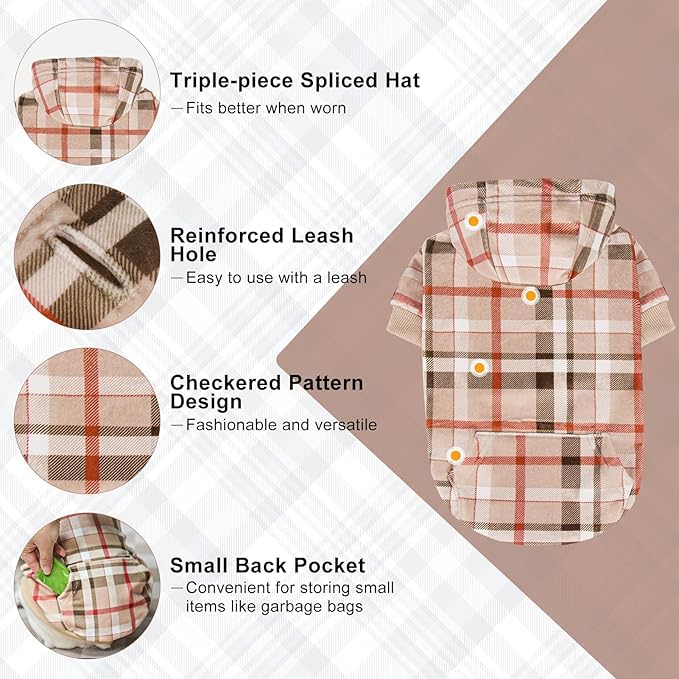 BEAUTYZOO Dog Hoodie Sweaters for Small Medium Large Size Dogs Girls Boys- Premium Quality, Ultra Soft, Superior Comfort Fit, Fleece Lined Hooded Sweatshirt- Cold Weather Pet Clothes Winter Coat,Plaid