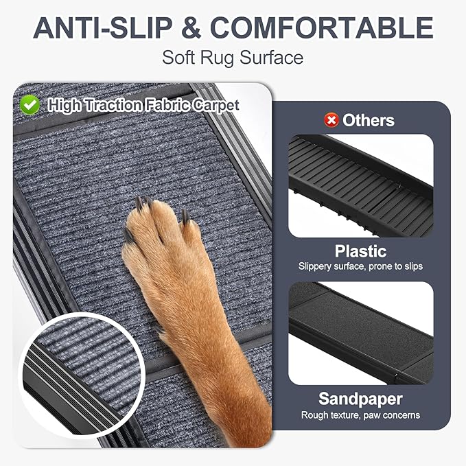 Dog Ramp for Car 71" Extra Long & 17.2" Wide Folding Dog Ramps for Large Dogs with Non-Slip Rug Surface Portable Dog Car Ramp for SUV Car & Truck, Outdoor Dog Ramp Up to 270 LBS