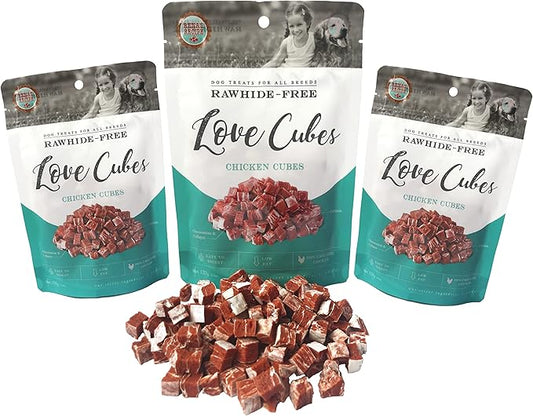 Rena's Recipe Love Cubes Chicken Square Treats for Training & Rewards (3 Pack)