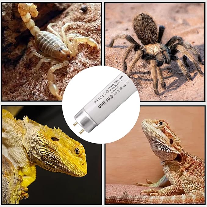 Aiicioo T8 UVB Reptile Light - 10.0 15W Reptile Fluorescent Light Bearded Dragon Desert UVB Bulb 18 inch 15 watt for Chameleon Tortoise Reptile and Amphibian