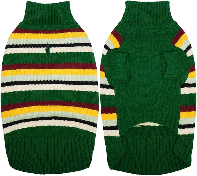 Kuoser Dog Sweaters, Small Dog Christmas Sweater, Puppy Knitted Sweater for Small Dogs, Turtleneck Warm Puppy Clothes for Pug Dachshund, Green S