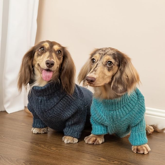 Fitwarm Turtleneck Knit Dog Sweater, Thermal Dog Winter Clothes for Small Dogs Boy Girl, Cozy Sweaters for Dogs, Doggy Pullover Jumper, Pet Outfit, Heather Navy Blue, Small