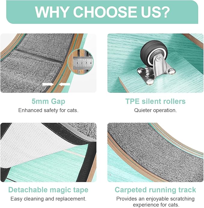 Cat Wheel, 48" XL Large Cats Exercise Running Wheel, Cat Treadmill for Indoor Cats, Green