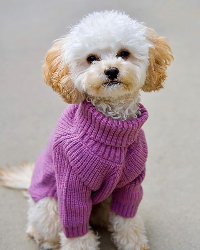 Fitwarm Thermal Knitted Dog Sweater Doggy Winter Coat Pet Clothes Doggie Turtleneck Jacket Puppy Outfits Cat Sweatsuit Lavender Purple XS
