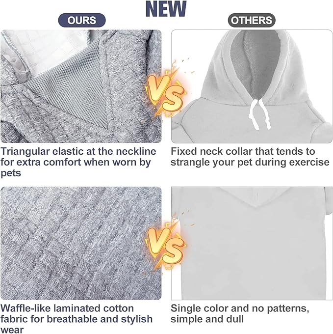 BEAUTYZOO Small Dog Hoodie Sweater with Pockets, Dog Clothes for Small Medium Dogs Boy Girl, Waffle-like Laminated Cotton Pet Coats with Hat and Leash Hole, All Weather Coat for Puppy Doggie Chihuahua