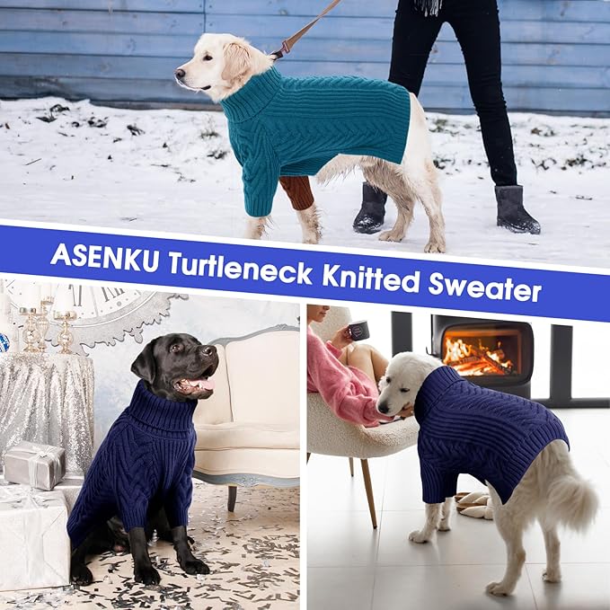ASENKU XL Dog Sweater, Dog Sweaters for Extra Large Dogs,Pet Sweatshirt Apparel Turtleneck Pullover Winter Pitbull, Labrador Retriever(Royal Blue, X-Large)