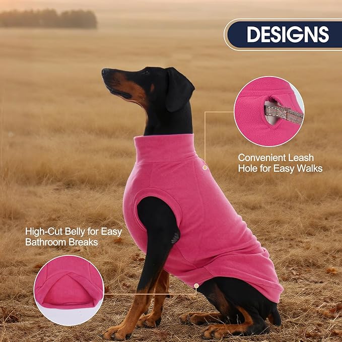 IECOii 2 Pack 3XL Dog Sweater - Fleece Pullover Vest for Large Breeds, Warm Stretchy Fall Winter Coat with Leash Hole, Labrador Retriever, ‌American Bulldog(Size XXXL, Rose Red & Dusty Pink)