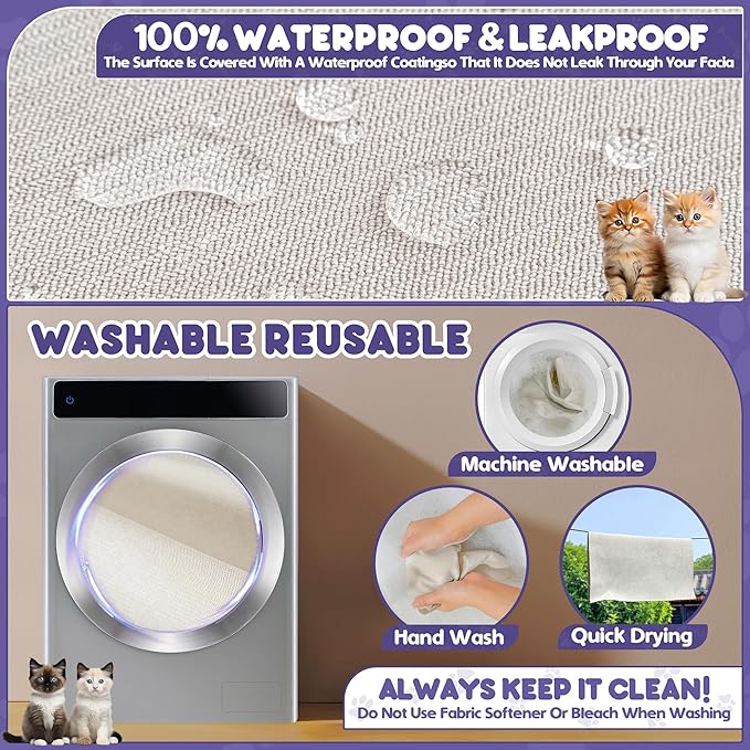 Cat Scratch Furniture Protector - Anti-Slip, Waterproof Sofa Cover to Keep Cats Off, Pet-Friendly Couch Protectors for 3 Cushion Couch, Beige Anti-Scratch Couch Cover for Pets and Kids 118"X71"