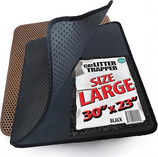 iPrimio Large Cat Litter Trapper Mat with Exclusive Urine/Waterproof Layer - Cat Litter Mat - Larger Holes with Urine Puppy Pad Option for Messy Cats - Soft on Paws and Light - 30" x 23" (Black Color)