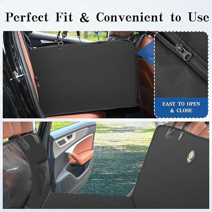 Tails & Tales Back Seat Extender for Dogs, 2025 Upgraded Double-Thick PU Leather Dog Car Back Seat Cover with Hard Bottom, Waterproof & Anti-Scratch, Supports Up to 400 lbs, Fits Car, SUV and Truck