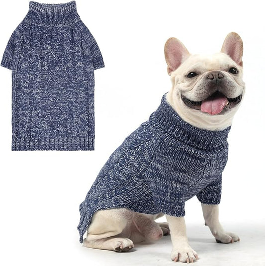 KOOLTAIL Dog Sweater for Large Medium Small Dogs, Fall Dog Sweaters, Turtleneck Cable Knitwear Pet Cold Weather Coats with Leash Hole, Warm Winter Pullover Clothes for Bulldog, Yorkie,Boy Girl,Navy SM