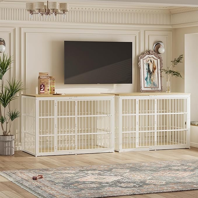 54" Dog Crate Furniture with Foldable Door, XXL Dog Crates for Large Dogs, Wooden Decorative Dog Cage Kennel Indoor End Table, Natural Beech