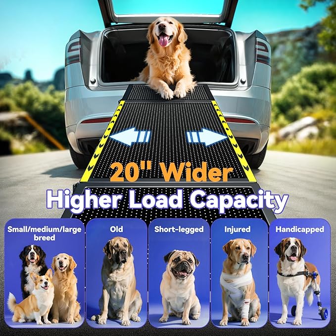 67''L & 20''W Dog Ramp for Car - Portable Extra Wide Pet Ramp for Medium & Large Dogs with Non-Slip Rug Surface, Dog Steps Stair for Car SUV/Truck/RV/High Bed, Up to 250LBS, Black