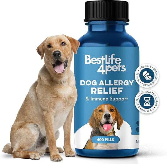 Dog Allergy Relief & Immune Support, Natural Holistic Itch Relief for Dogs, Immune System Guard and Allergy Support, Including Seasonal Allergies, Sneezing, Runny Nose and Itching, 400 Small Pills