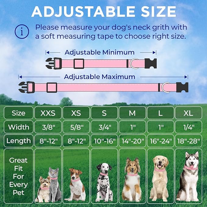 TECEUM Reflective Dog Collar – Pink – XS – Extra Soft Padding – Basic Nylon Pet Collar – Quick Release Buckle – Fits Small, Medium and Large Dogs, Puppies, Cats – ESA & Service Dog Options