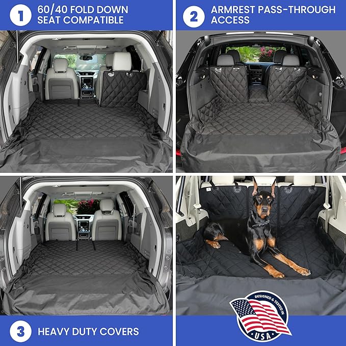 4Knines SUV Cargo Liner for Dogs, Trunk Mat for SUV, Durable Cargo Cover, Protector – Compatible with 60/40 Split Bench & Armrest Pass-Through, Waterproof, Machine Washable, Non-Slip (X Large, Black)