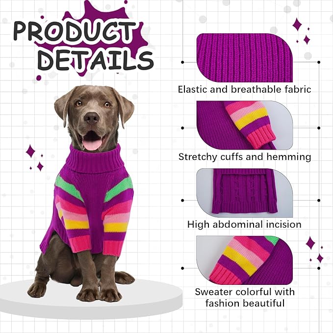 XXL Dog Sweaters Stretchy, Turtleneck Knit Sweater for Extra Large Dogs, Sweaters for Large Size Dogs, Warm Christmas Big Dog Sweater Golden Retriever, Labrador, Rottweiler (Purple XXL)