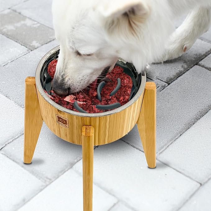 Slow Feeder Dog Bowls for Large Breed - 12-inch High Elevated, Raised Single Food Station - Detachable Parts, Suitable for Treats, Wet/Dry Pet Foods