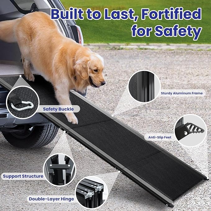 Dog Ramp for Car, 67''x 17'' Extra Long Folding Dog Ramp, Pet Ramp for Large Dogs with Non-Slip Rug Surface, Portable Dog Steps Up to 250LBS, Outdoor Dog Ramp for Car, High Bed Couch