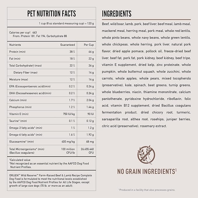 ORIJEN Wild Reserve Dry Dog Food Farm-Raised Beef & Lamb Recipe 12lb Bag