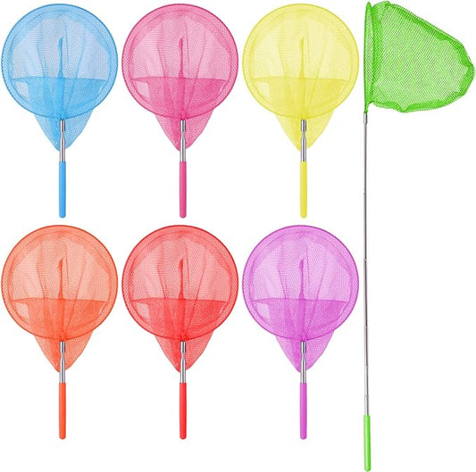 Mesh Fish Net Aquarium Set - 7 Pieces Colorful Tank Nets With Extendable Long Handle for Indoor and Outdoor Use