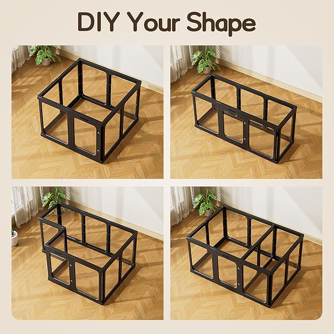 Jalove Clear Acrylic Dog Playpen Indoor, 12 PCS Plastic Puppy Playpen with Door, Cat Rabbit Ferret Pet Play Pen, Easy Assemble Dog Fence Crate Kennel Whelping Cage Enclosure for Small Dogs, Black