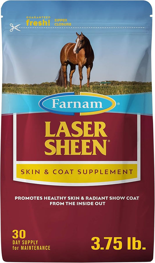 Farnam Laser Sheen Skin & Coat Supplement for Horses, Promotes Healthy Skin & Radiant Coat from The Inside Out, 3.75 Pounds 30 Day Supply