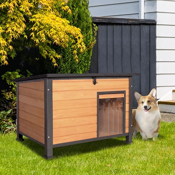 Dog House Outdoor with Prevent Chewing Iron Frame, Cat Houses Removable Floor and Open Roof for Dogs,Cats,Rabbits Animals