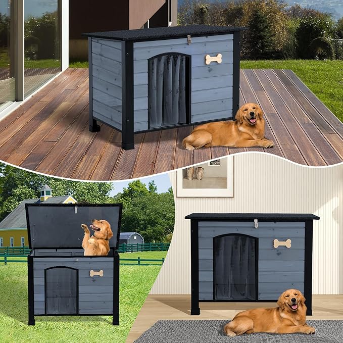 Outdoor Dog House, Indoor Outdoor Doghouse Puppy Shelter Dog House with Iron Frame,Anti-Bite Design Dog Home for Small Medium Some Large Dogs (Grey, Small)