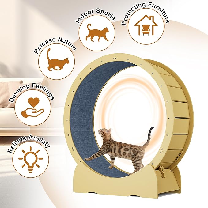 45" Cat Exercise Wheel, Cat Exercise Wheel for Indoor Cats, with Soft Carpeted Running Surface, Safety Lock & Quiet Design - Ideal Animal Running Wheel for Exercise, Walking, Training