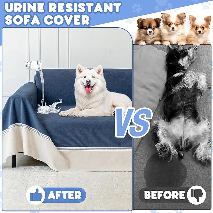 Cat Scratch Furniture Protector - Anti-Slip, Waterproof Sofa Cover to Keep Cats Off, Pet-Friendly Couch Protectors for 3 Cushion Couch, Anti-Scratch Couch Cover for Pets and Kids 150"X91"Navy Blue