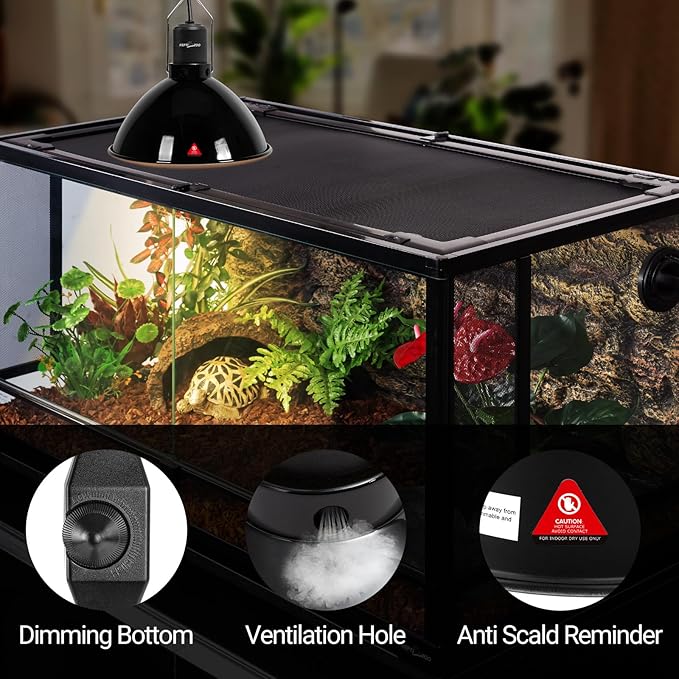 REPTI ZOO Upgrade Reptile Light Fixture with Dimming,8.5 inch Deep Dome Lamp Fixture for Reptile Tank Terrarium, Reptile Heat Lamp Fixture for UVB UVA Bulb Basking Heat Bulb