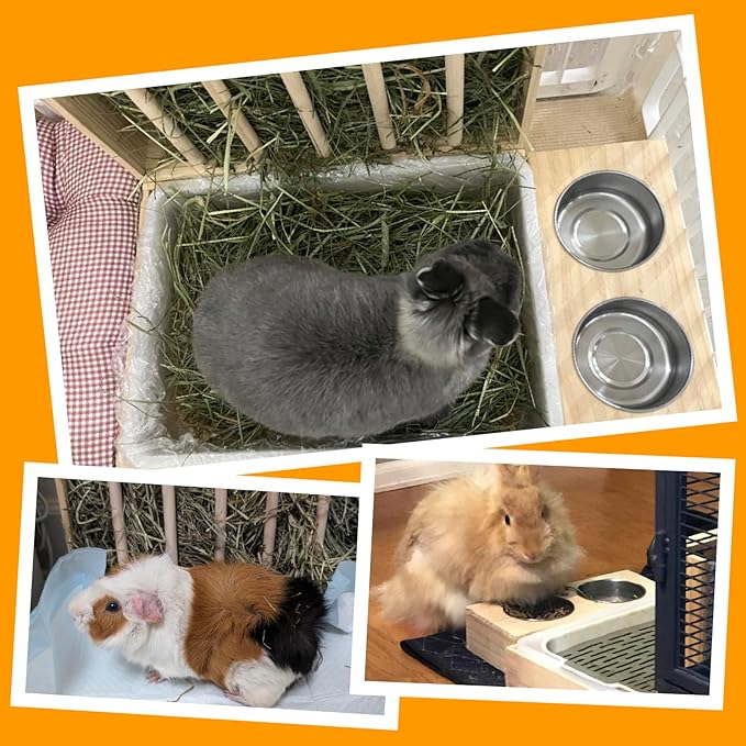 3 in 1 Rabbit Hay Feeder with Litter Box,Upgraded Wooden Hay Feeder Set for Guinea Pig Chinchilla Bunny Other Small Animals,Quick Cleaning & Large Capacity & Preventing Waste