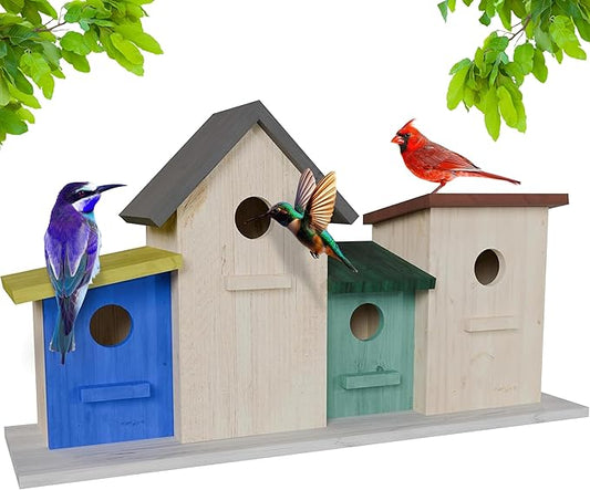 23 Bees 4 Hole Bird House for Outside/Indoors/Hanging, Kits for Children & Adults, Decorative Birdhouse &Home Decoration, Outdoors Feeder for Birds, Bluebirds, Wrens & Chickadees, All Weather