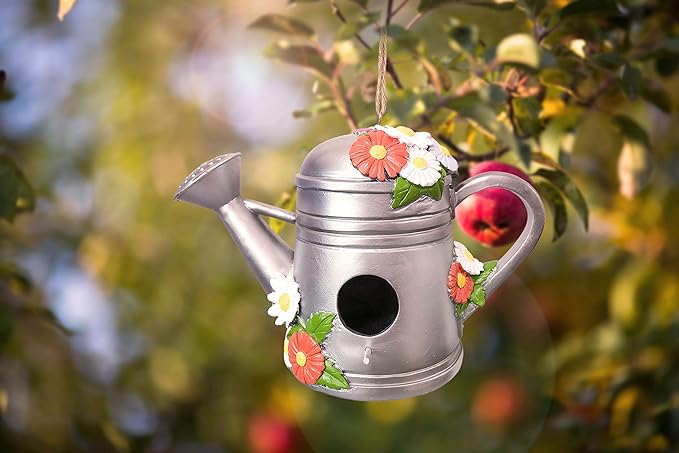 Spoontiques - Birdhouse - Garden Décor - Decorative Bird House for Yard and Garden Decoration - Hanging Novelty for Outdoor Patio - Watering Can Birdhouse