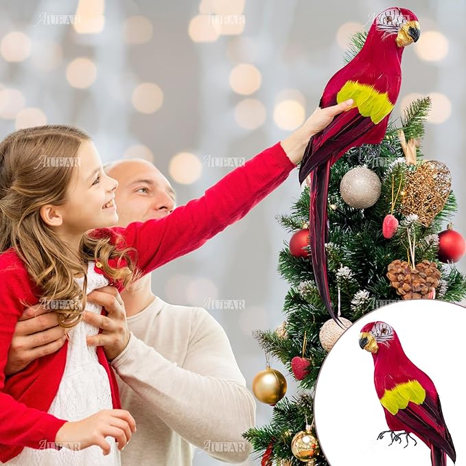 AUEAR, 17.7 Inch Red Lifelike Artificial Birds Feathered Fake Shoulder Parrot Decor Model for Decoration Craft Decorative Prop