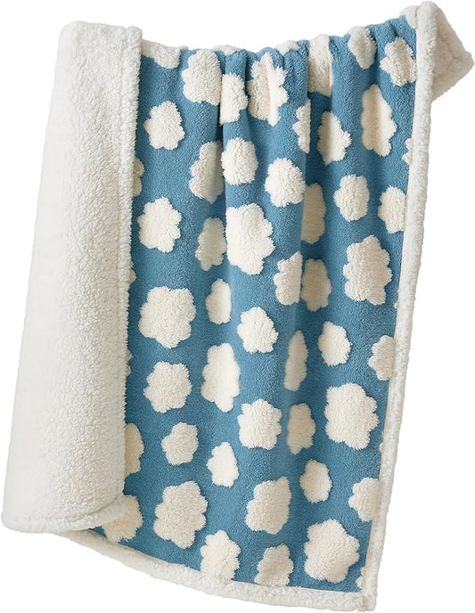 LE SURE Waterproof Puppy Blanket for Small Dogs - Washable Double Sided Dog Blankets with Warm Jacquard Shag and Soft Sherpa Fleece, Pet Cat Blanket for Couch Protection, 3D Textured Cloud, Blue