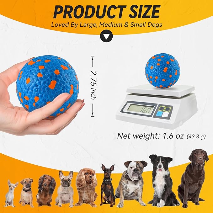 4Pcs Dog Balls, Tennis Balls for Dog Aggressive Chewers, for Large Medium Small Puppy, Training Catch&Fetch, Water Floats Toys, Blue