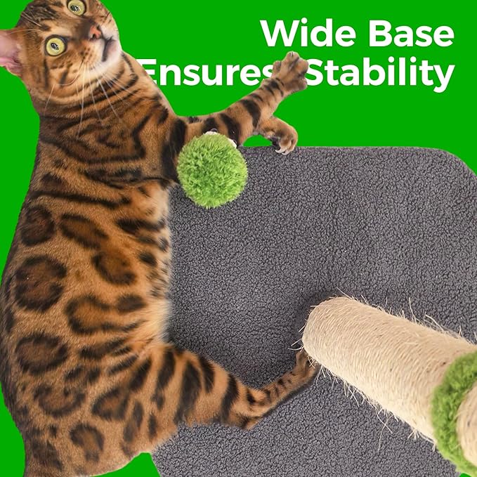 TINYBEAST 34" Tall Cat Scratching Post for Indoor Cats, Premium Natural Sisal Scratcher with Interactive Plush Toy Ball, Reinforced Stable Base for Large Adult Cats & Kittens(Grey)