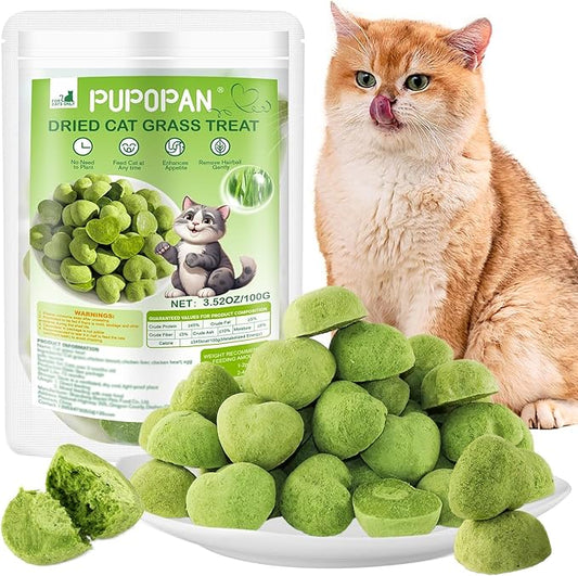 Cat Grass Teething Sticks, 3.52Oz Edible Freezed Drying Cat Grass Treats, Cats Snacks for Hairball Removal and Dental Care