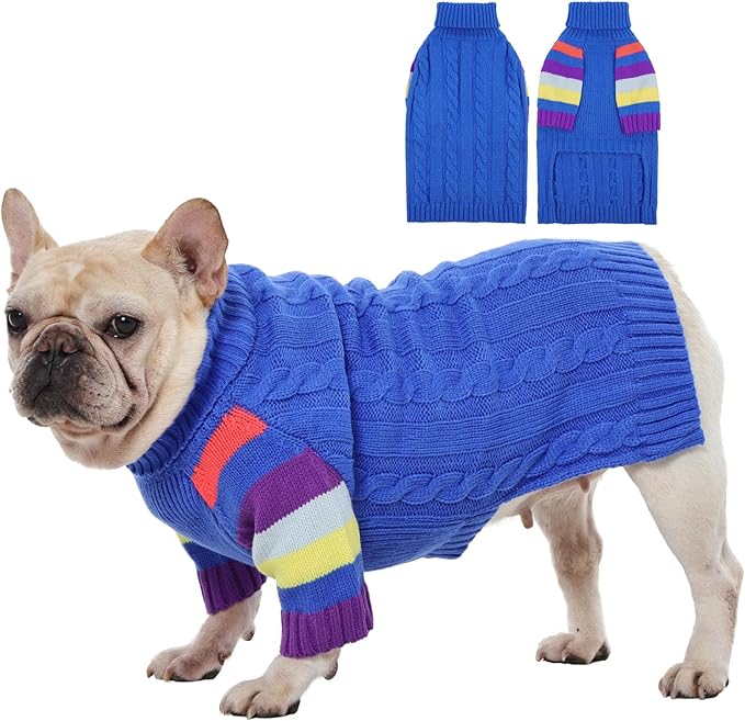 Dog Sweater Thick, Sweaters for Large Size Dogs Comfy, Stretchy Pullover Dog Sweater for Large Doggie, Christmas Dogs Sweaters Unisex, Warm Pet Knitwear Boston Terrier, Frenchie (Blue L)